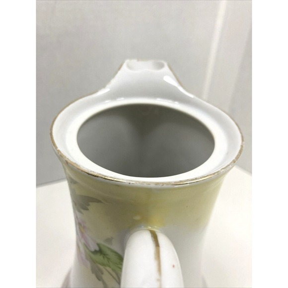 Antique Nippon Coffee Tea Pot 9" Hand Painted Violets Pink Flowers 1891-1921 - Picture 5 of 16